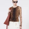 Top van twee materialen met dierenprint, beige