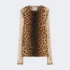 Top van twee materialen met dierenprint, beige