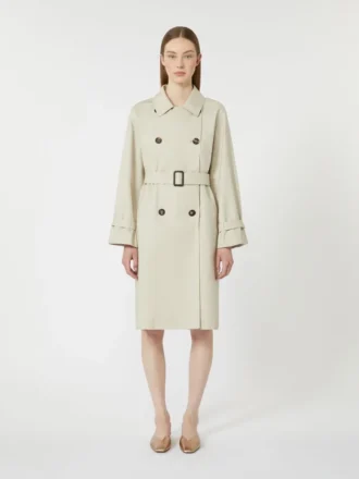 Trenchcoat van waterafstotende twill met dubbele rij knopen, naturel