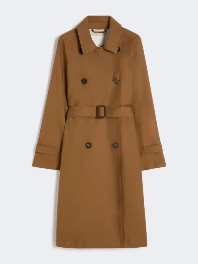 Trenchcoat van waterafstotende twill met dubbele rij knopen, tabakskleur Trenchcoat van waterafstotende twill met dubbele rij knopen, tabakskleur