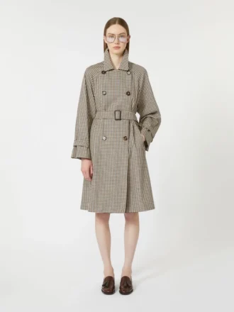 Trenchcoat van waterafstotende twill met patroon, koffiekleur