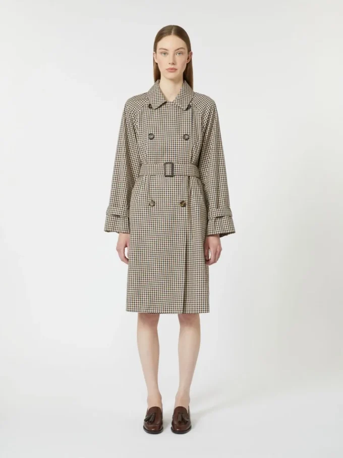 Trenchcoat van waterafstotende twill met patroon, koffiekleur Trenchcoat van waterafstotende twill met patroon, koffiekleur