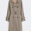 Trenchcoat van waterafstotende twill met patroon, koffiekleur Trenchcoat van waterafstotende twill met patroon, koffiekleur