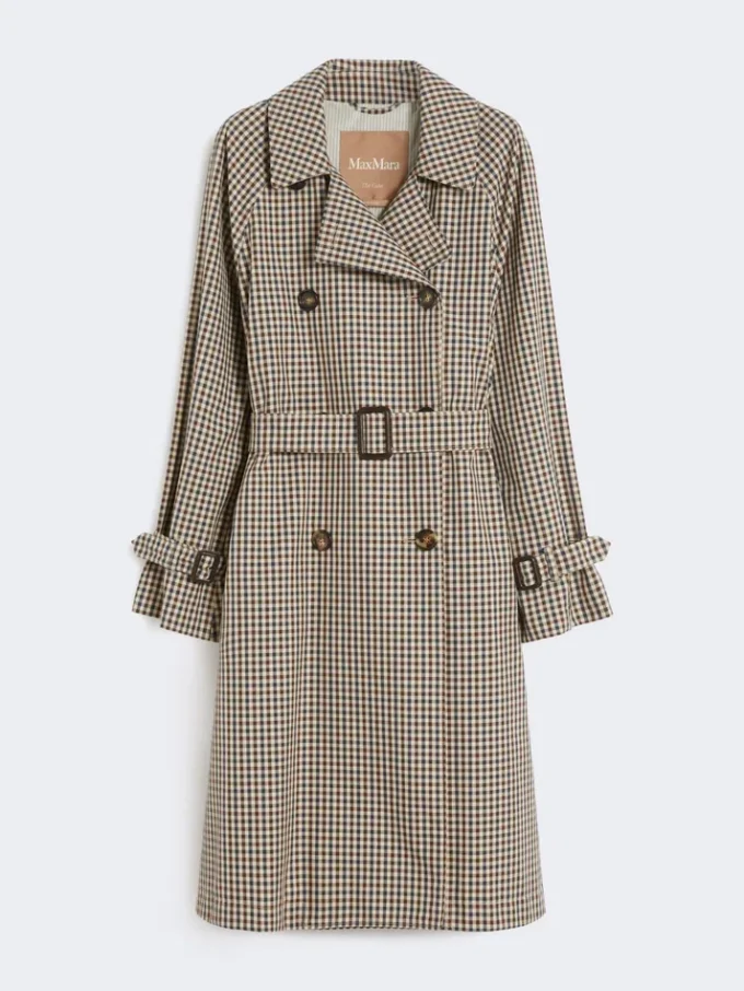 Trenchcoat van waterafstotende twill met patroon, koffiekleur Trenchcoat van waterafstotende twill met patroon, koffiekleur