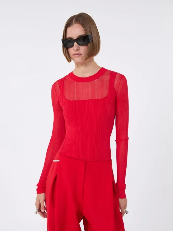 Trompe-l’oeil-trui van viscose, rood