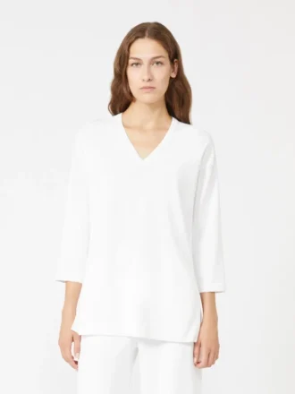 Trui met V-hals van viscose crêpe, optisch wit