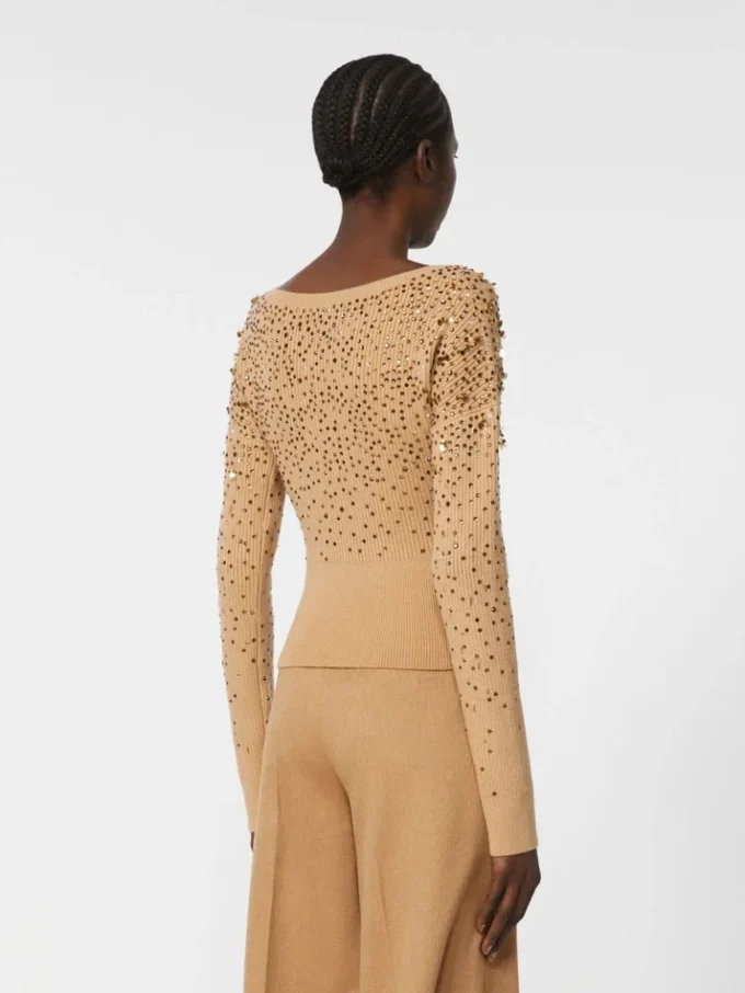 Trui met V-hals van wol en kasjmier, camel