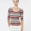Trui van geribd stretchviscose, veelkleurig Trui van geribd stretchviscose, veelkleurig