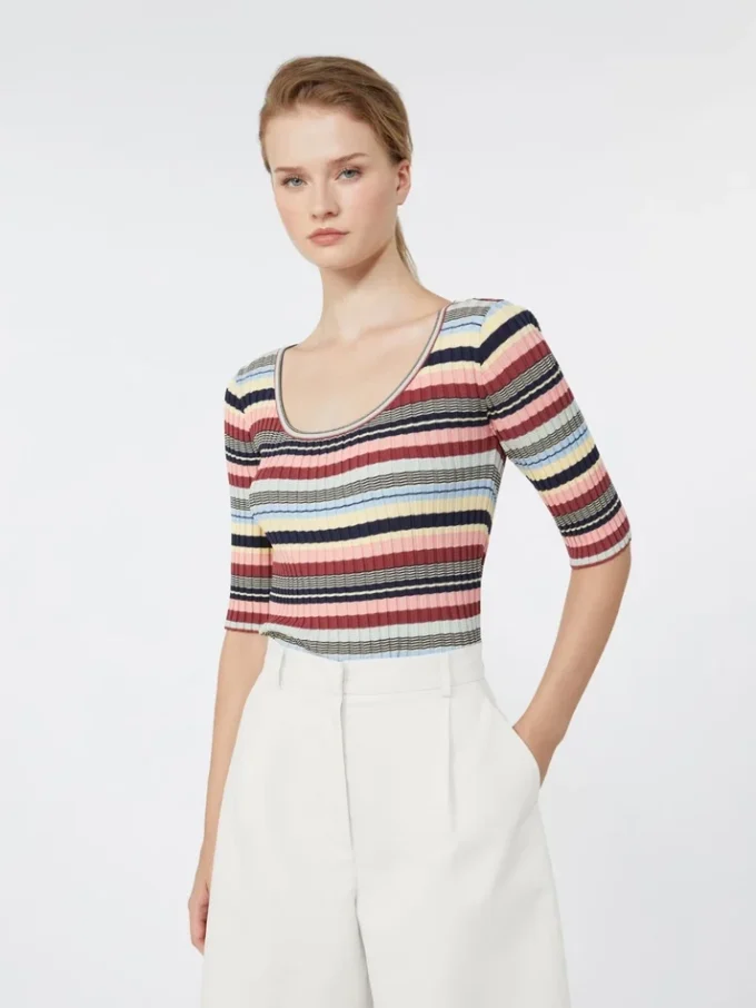 Trui van geribd stretchviscose, veelkleurig Trui van geribd stretchviscose, veelkleurig