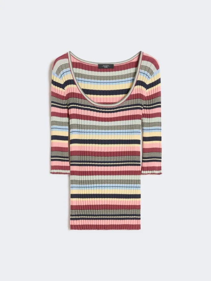 Trui van geribd stretchviscose, veelkleurig Trui van geribd stretchviscose, veelkleurig