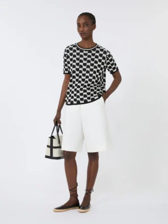 Trui van katoen en viscose jacquard, zwart