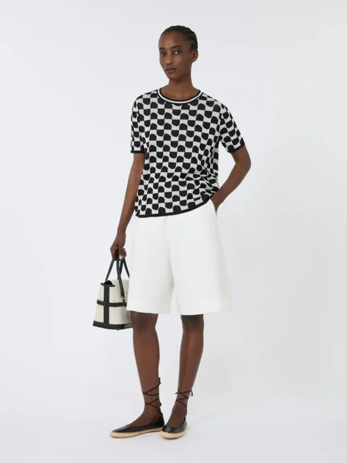 Trui van katoen en viscose jacquard, zwart Trui van katoen en viscose jacquard, zwart