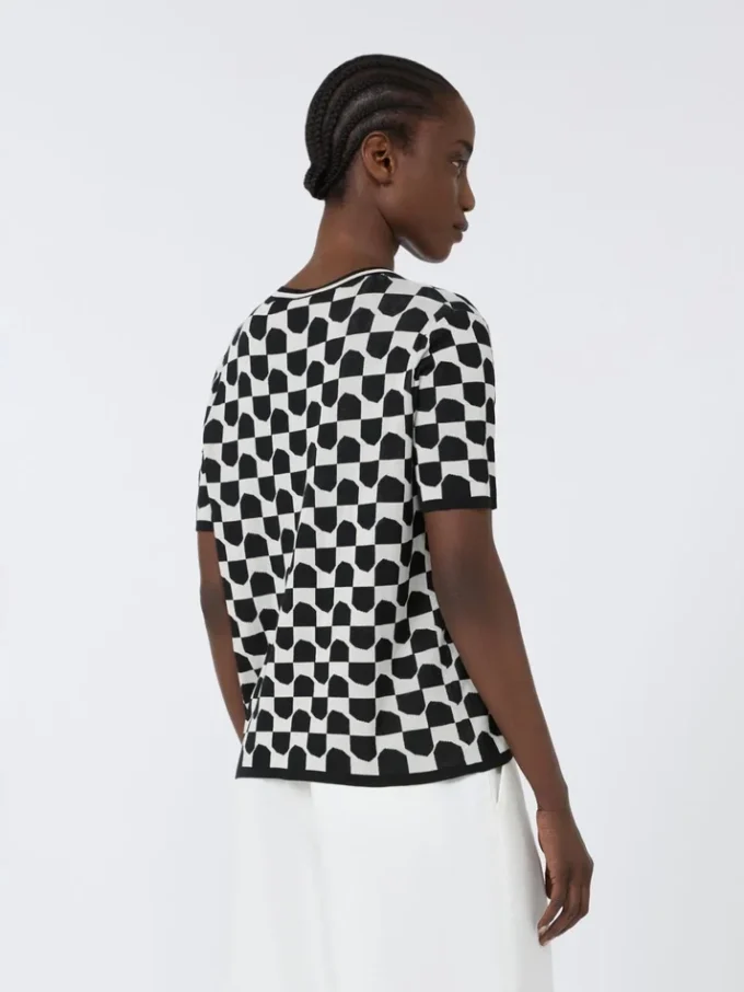 Trui van katoen en viscose jacquard, zwart Trui van katoen en viscose jacquard, zwart