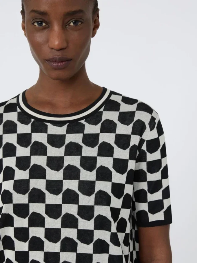 Trui van katoen en viscose jacquard, zwart Trui van katoen en viscose jacquard, zwart