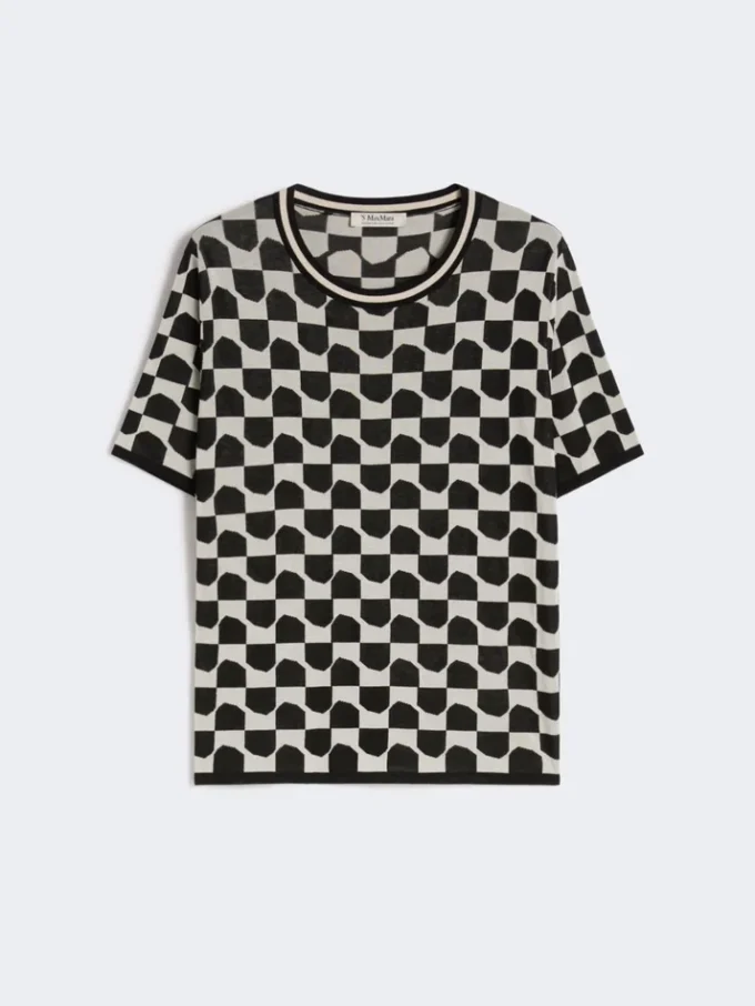 Trui van katoen en viscose jacquard, zwart Trui van katoen en viscose jacquard, zwart
