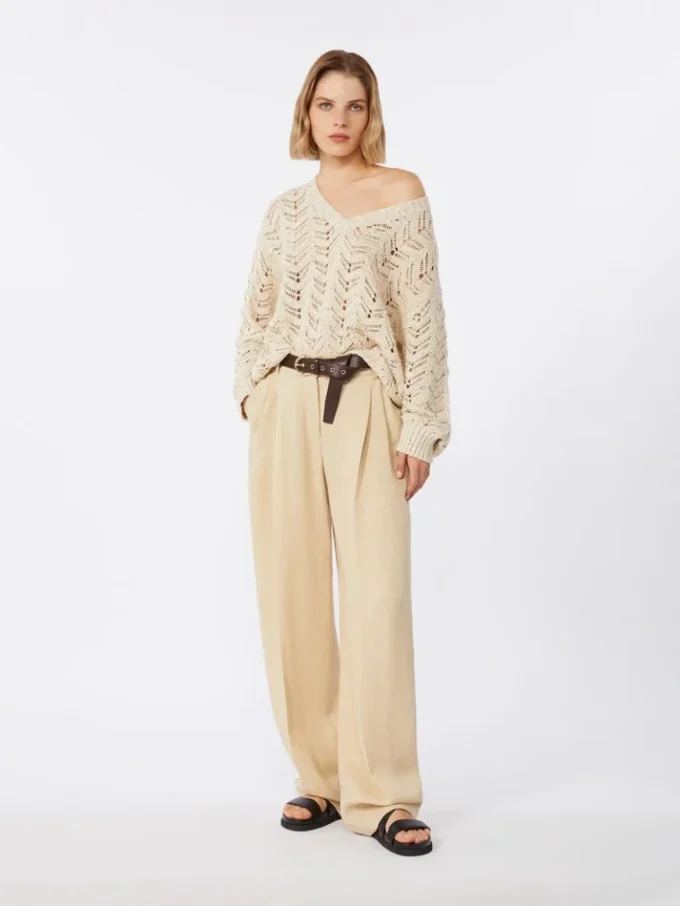 Trui van katoengaren en pailletten, beige Trui van katoengaren en pailletten, beige