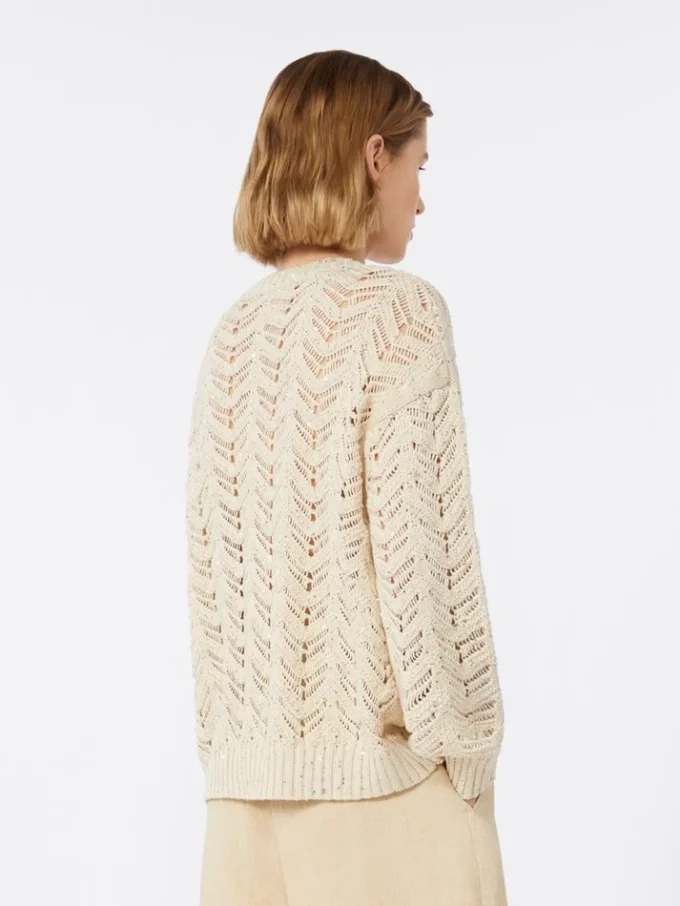 Trui van katoengaren en pailletten, beige Trui van katoengaren en pailletten, beige