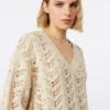 Trui van katoengaren en pailletten, beige Trui van katoengaren en pailletten, beige