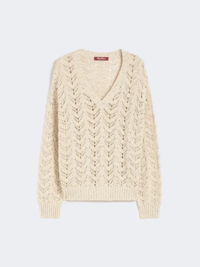 Trui van katoengaren en pailletten, beige Trui van katoengaren en pailletten, beige