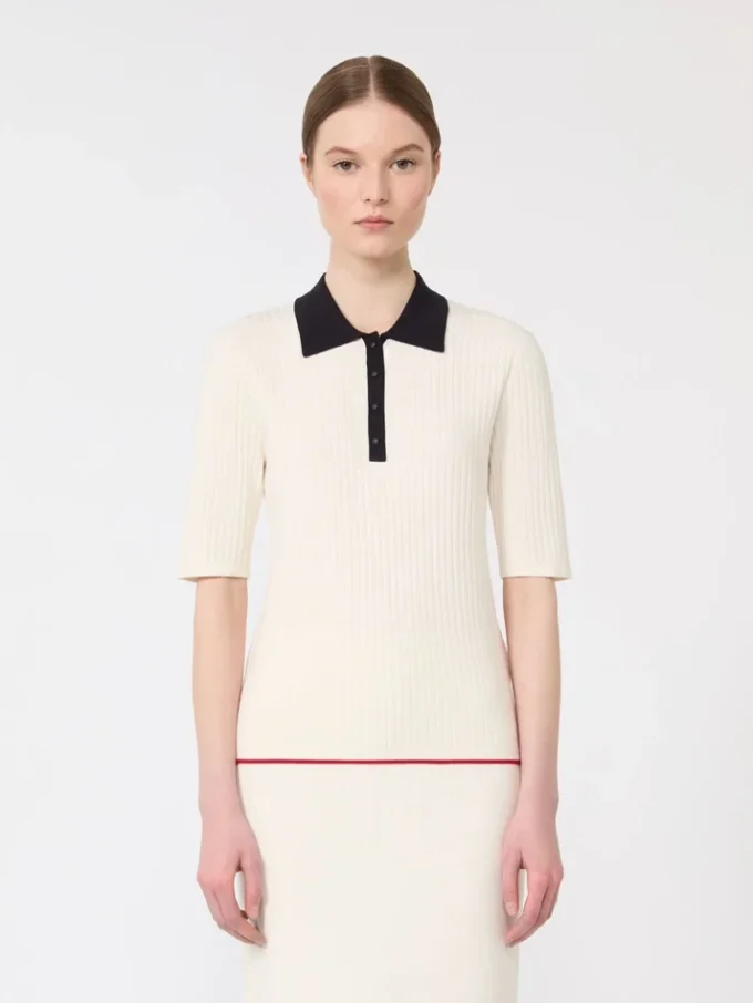 Trui van stretchviscose, wit-blauw