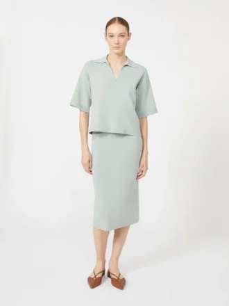 Strakke viscose kokerjurk, saliegroen