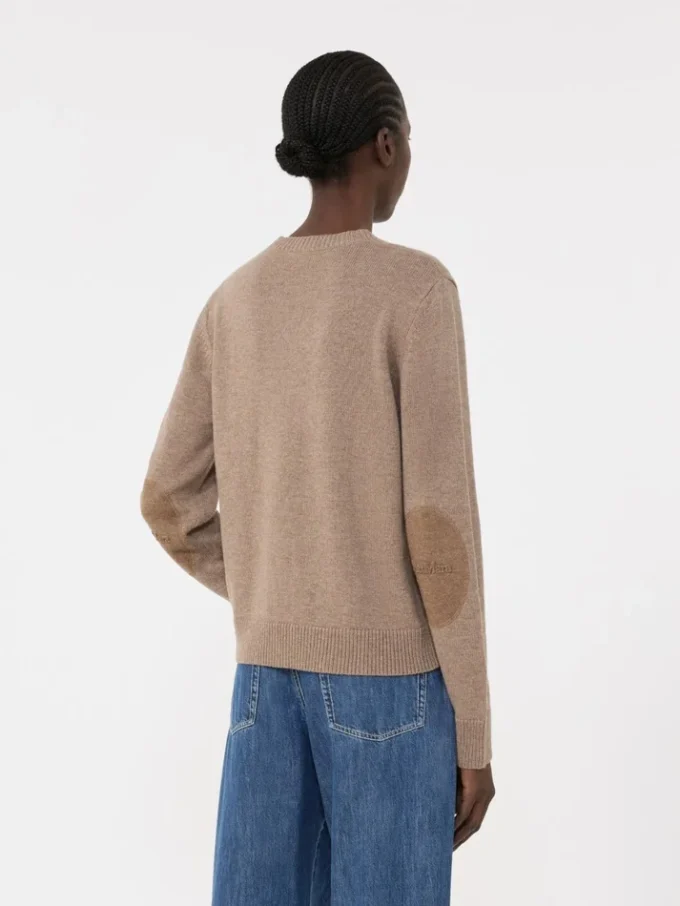 Trui van wol en kasjmier met patchdetail, camel Trui van wol en kasjmier met patchdetail, camel