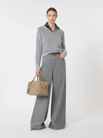 Trui van wol, kasjmier en lurex, lichtgrijs