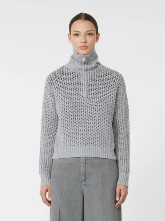 Trui van wol, kasjmier en lurex, lichtgrijs