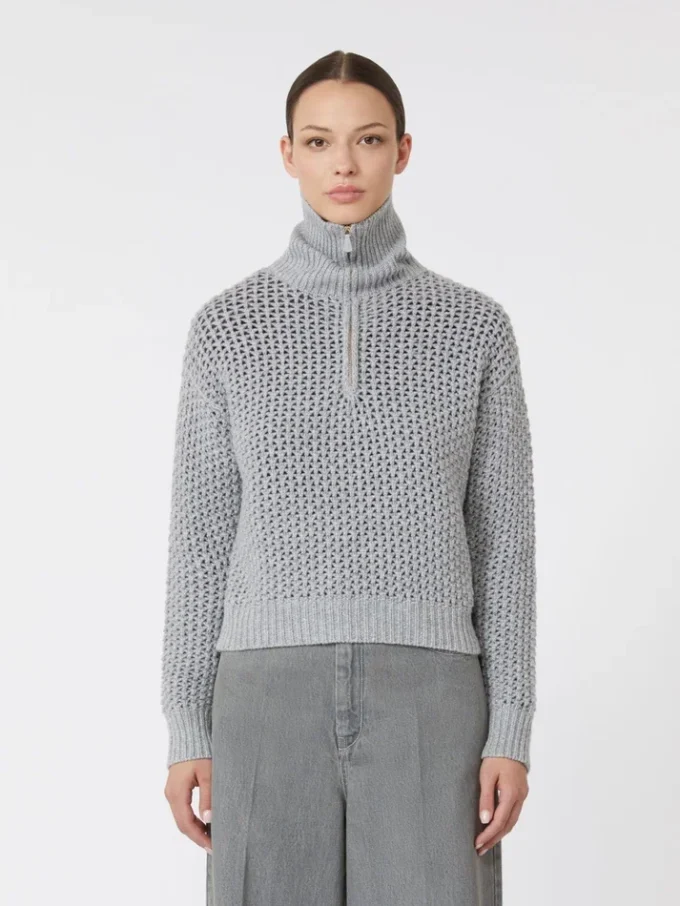 Trui van wol, kasjmier en lurex, lichtgrijs Trui van wol, kasjmier en lurex, lichtgrijs