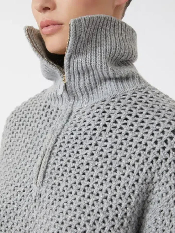 Trui van wol, kasjmier en lurex, lichtgrijs Trui van wol, kasjmier en lurex, lichtgrijs