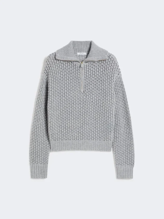 Trui van wol, kasjmier en lurex, lichtgrijs Trui van wol, kasjmier en lurex, lichtgrijs