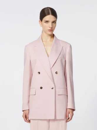 Tweeborsig blazer van wol, mohair en zijde, beige-roze