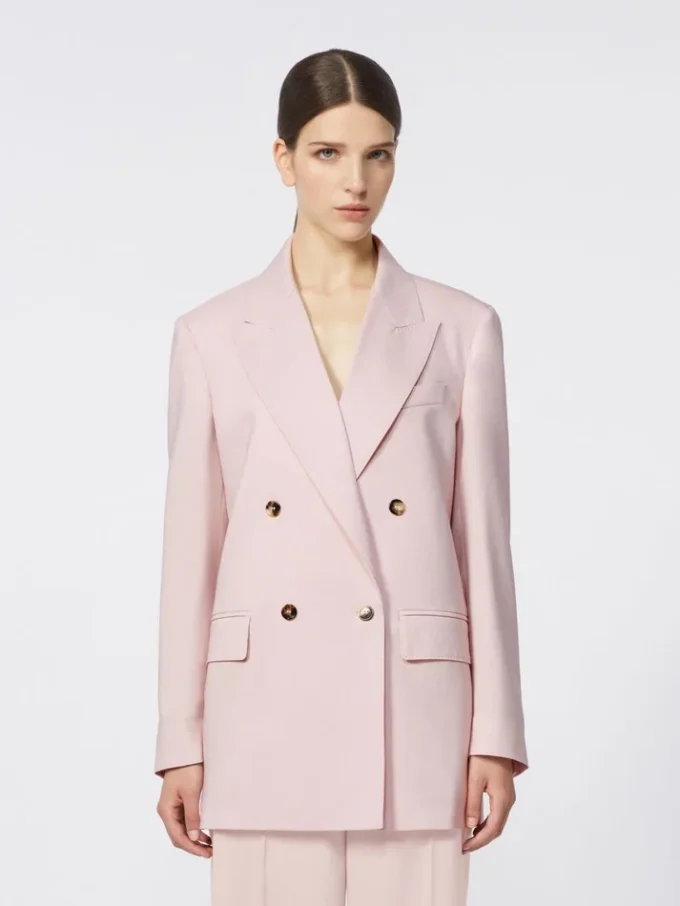 Tweeborsig blazer van wol, mohair en zijde, beige-roze Tweeborsig blazer van wol, mohair en zijde, beige-roze