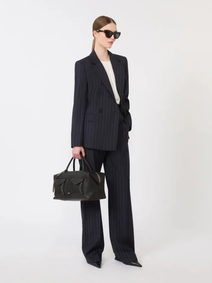 Tweeborsig wollen blazer met krijtstreep, marineblauw