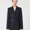 Tweeborsig wollen blazer met krijtstreep, marineblauw