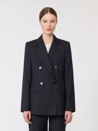 Tweeborsig wollen blazer met krijtstreep, marineblauw