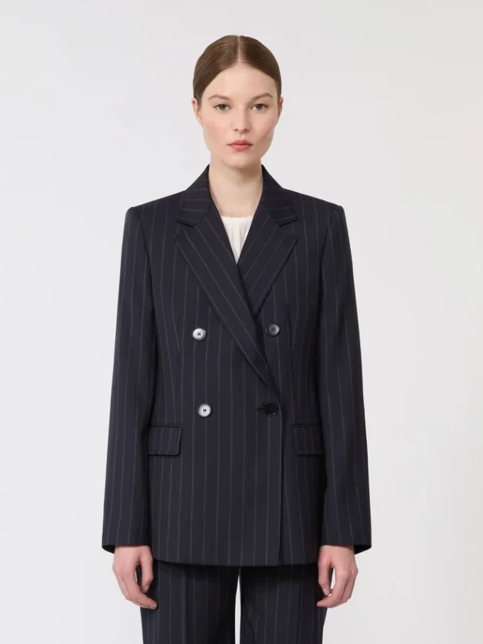Tweeborsig wollen blazer met krijtstreep, marineblauw