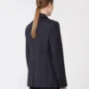 Tweeborsig wollen blazer met krijtstreep, marineblauw