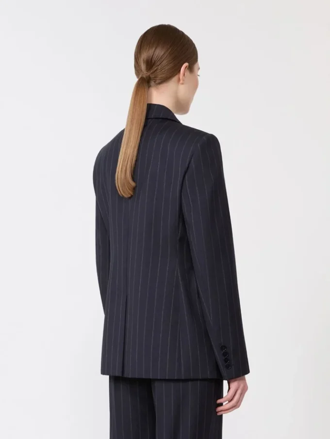 Tweeborsig wollen blazer met krijtstreep, marineblauw