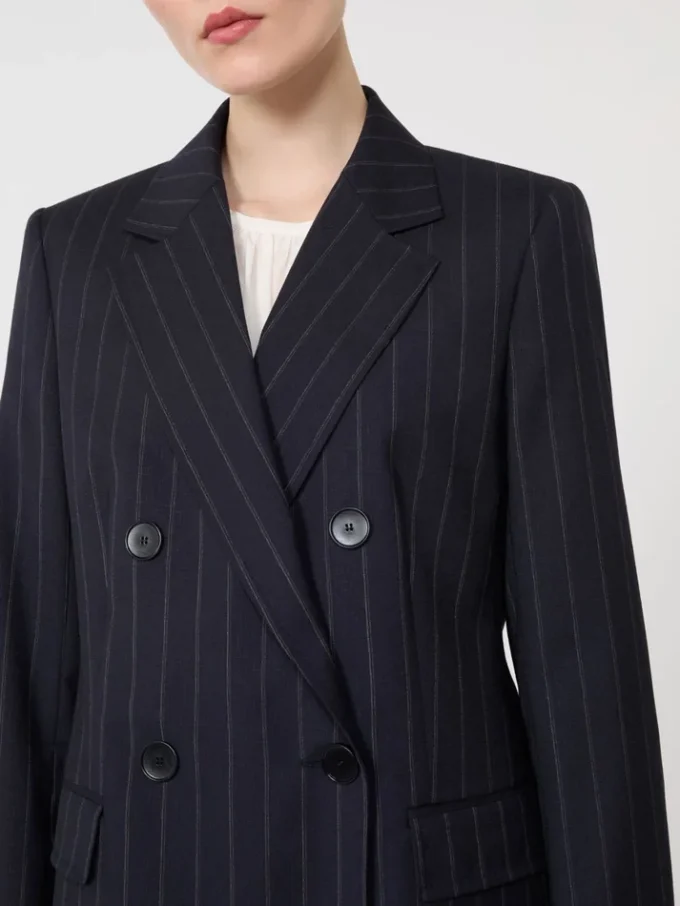 Tweeborsig wollen blazer met krijtstreep, marineblauw