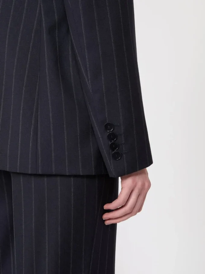 Tweeborsig wollen blazer met krijtstreep, marineblauw