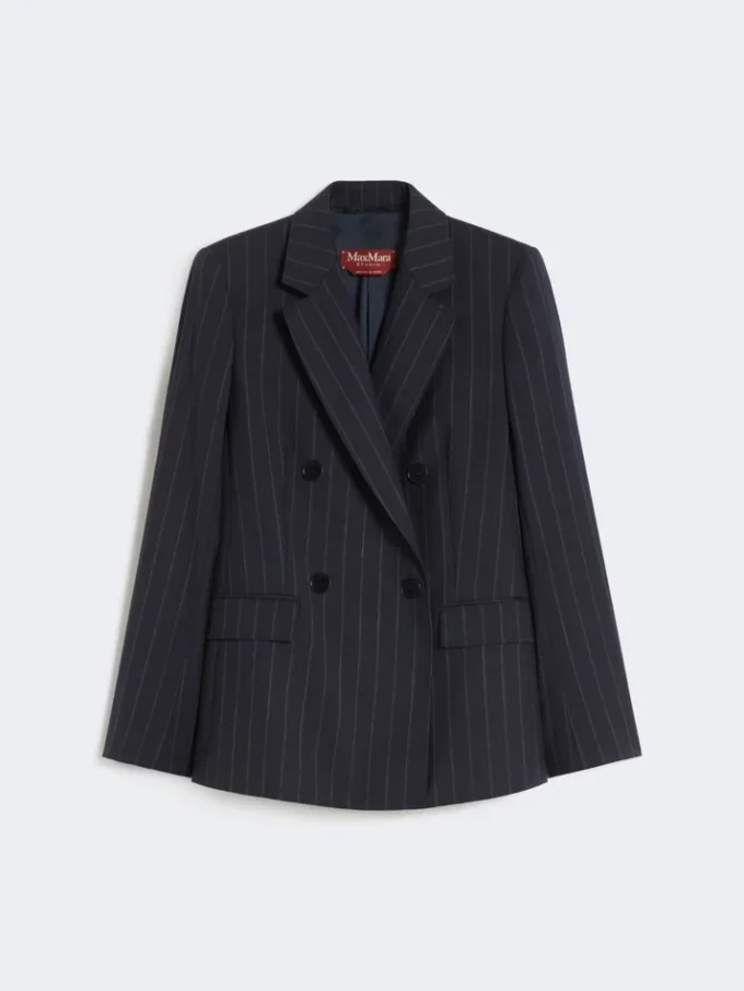 Tweeborsig wollen blazer met krijtstreep, marineblauw