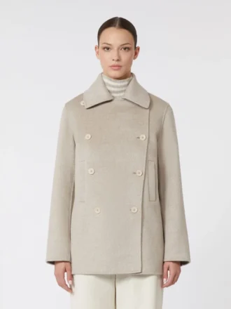 Tweeborsige kasjmier peacoat, zandkleur