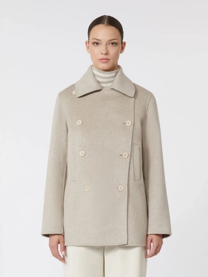 Tweeborsige kasjmier peacoat, zandkleur