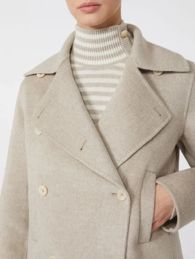 Tweeborsige kasjmier peacoat, zandkleur