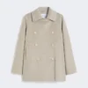 Tweeborsige kasjmier peacoat, zandkleur
