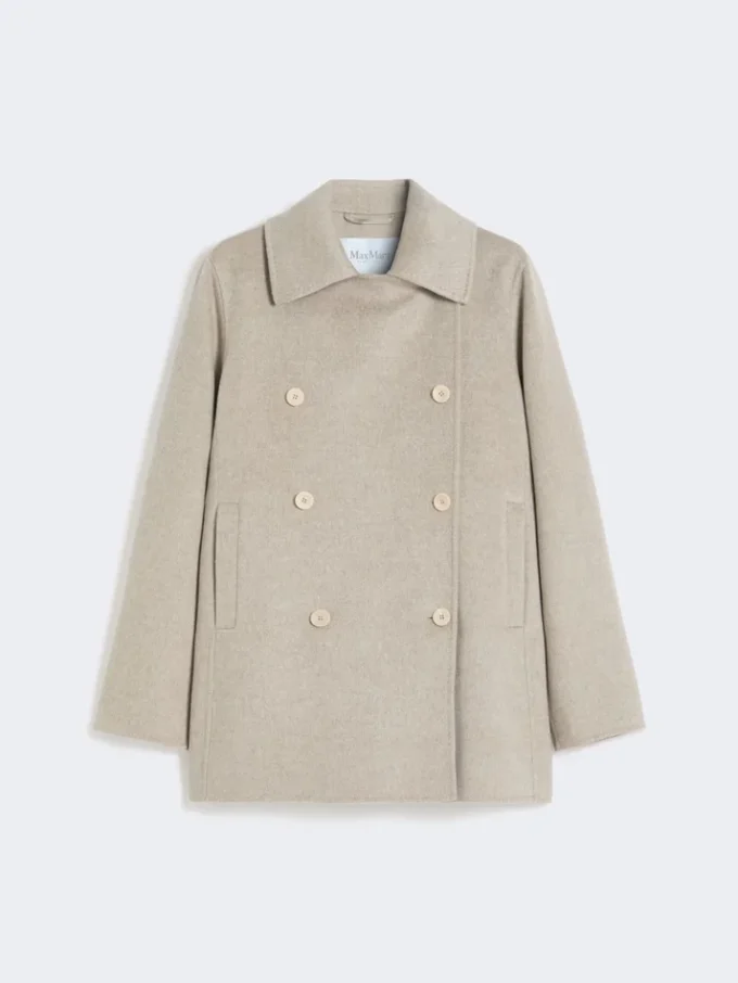 Tweeborsige kasjmier peacoat, zandkleur