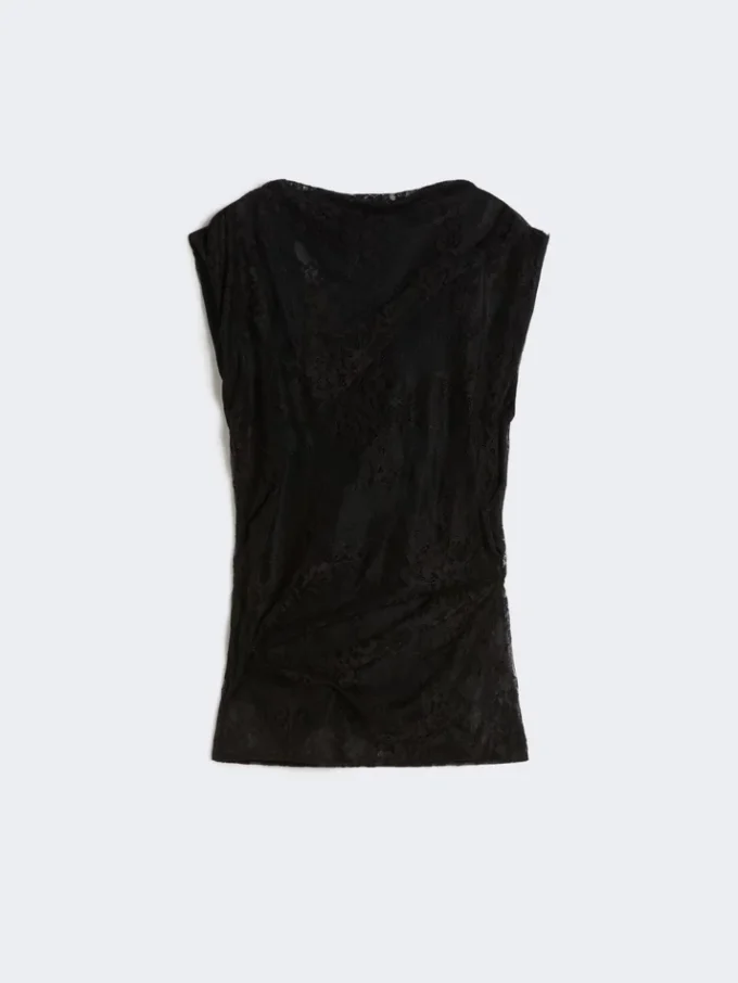 Tweekleurige kanten top, zwart