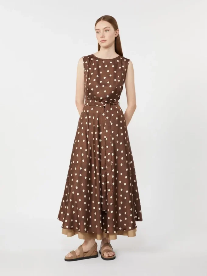Twill jurk met patroon, bruin