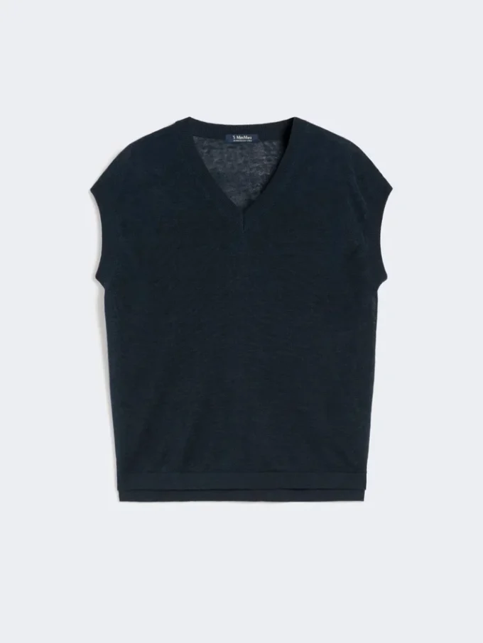 Vest van linnen garen, marineblauw
